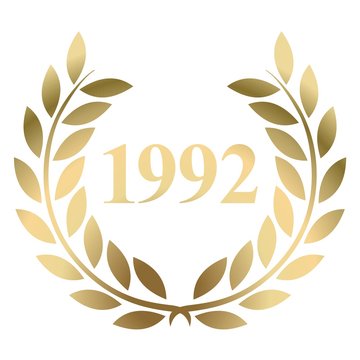 Year 1992 gold laurel wreath vector isolated on a white background 