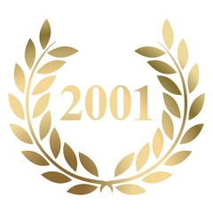 Fototapeta na wymiar Year 2001 gold laurel wreath vector isolated on a white background 