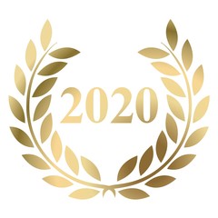 Year 2020 gold laurel wreath vector isolated on a white background 