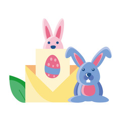 easter rabbits with an envelope on white background