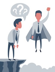 Confident superhero businessman rising up. Vector flat design illustration.