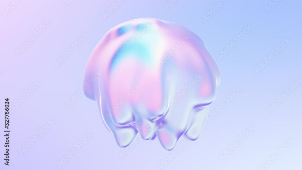 Poster 3D liquid shape. Iridescent ripples and movements on fluid surface. 4K seamless looped 3D video with alpha matte. 3D rendering.