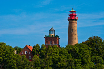 Fototapeta na wymiar The lighthouses at Cape Arkona on the island of Rügen in the Baltic Sea