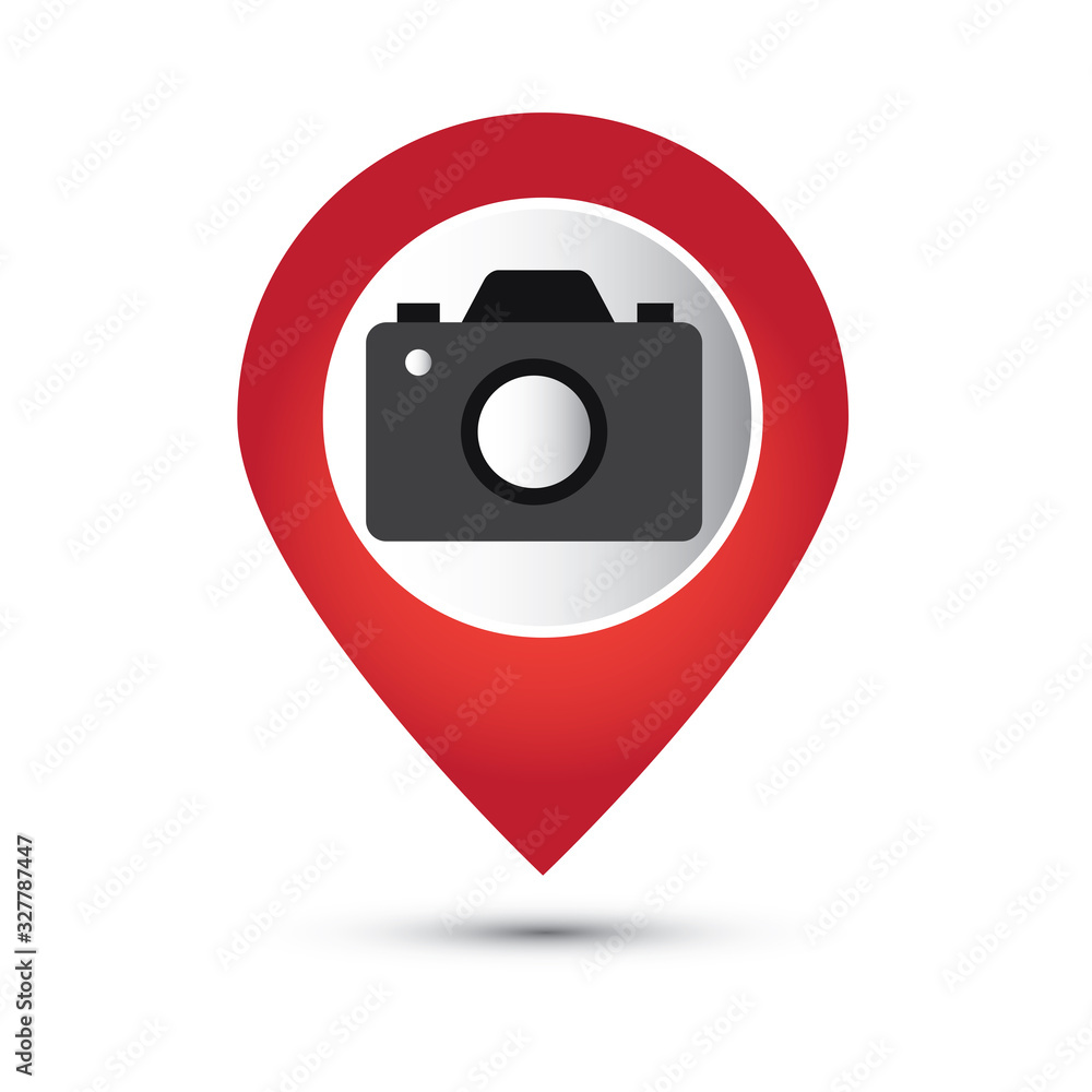 Poster map pointer with camera icon.