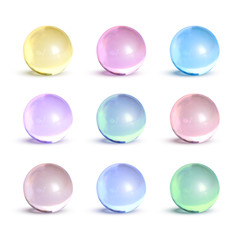 Nine realistic multicolor glass balls
