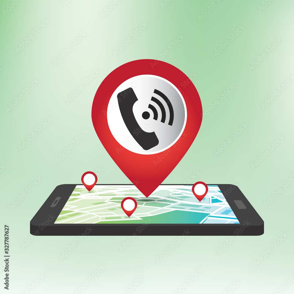 Poster phone handset pin pointer on map location