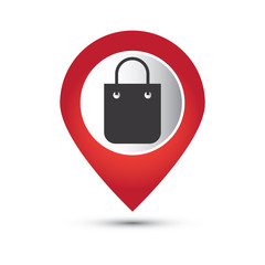 Map pointer with shopping bags icon.