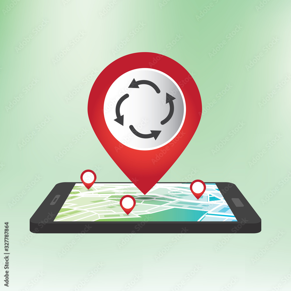 Poster recycle symbol on map pin. location pointer icon
