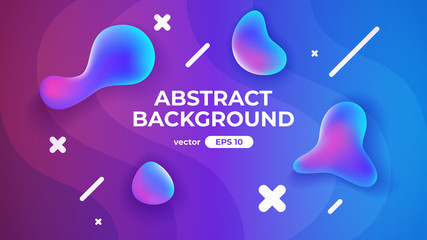 Abstract background with fluid drops. Dynamic liquid shapes composition. Simple modern design. Futuristic banner, poster, flyer template. Flat style vector eps10 illustration. Blue and pink color.