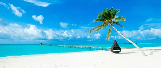 Foto auf Acrylglas tropische Malediven-Insel mit weißem Sandstrand und Meer © Pakhnyushchyy