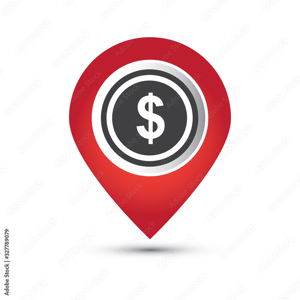 Poster dollar map pin navigation pointer icon