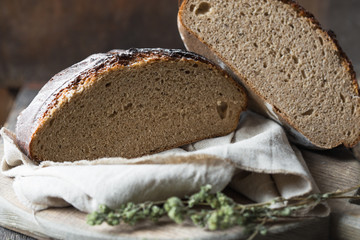 Sourdough bread. Freshly baked organic wheat bake.