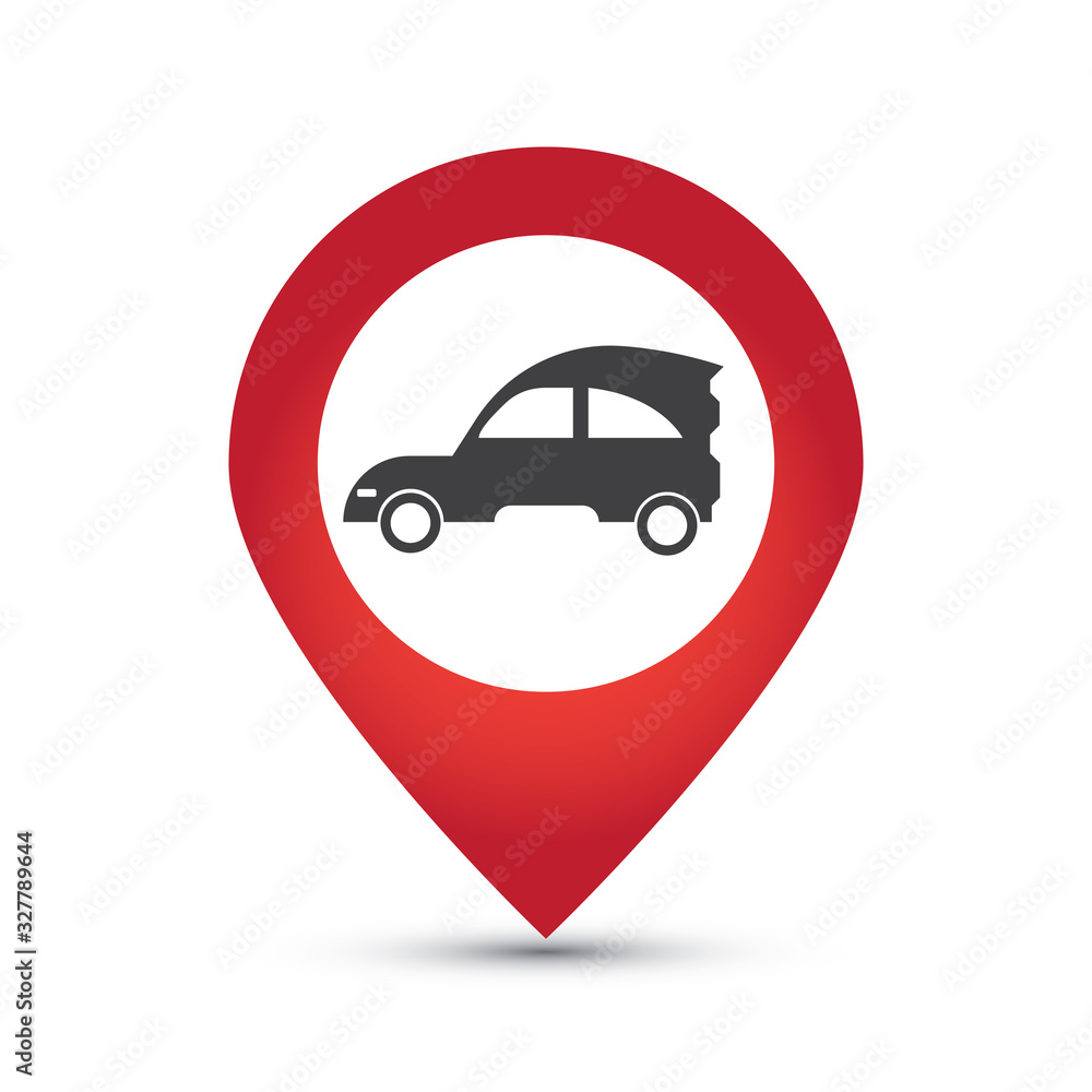 Poster map pointer with car icon.