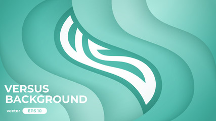 Vs screen. Green abstract versus background. Paper waves. Fight template. Simple modern comic design. Flat style vector illustration.