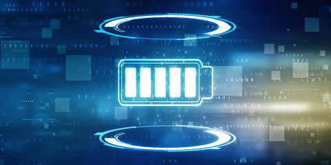 2d rendering Electrical energy and power supply source concept, accumulator battery with charging level indicator