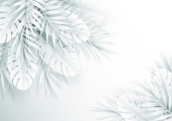 Obraz premium Tropical leaf frame on background pastel color tones. Paper craft style. Paper art style. Paper cut and craft style. vector, illustration.