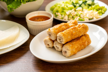 Vietnamese pork  meatball with vegetables wraps (Nam-Neaung or Nham Due)