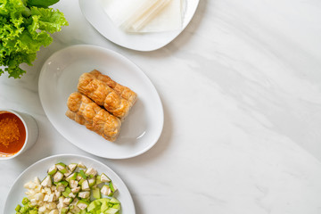 Vietnamese pork  meatball with vegetables wraps (Nam-Neaung or Nham Due)