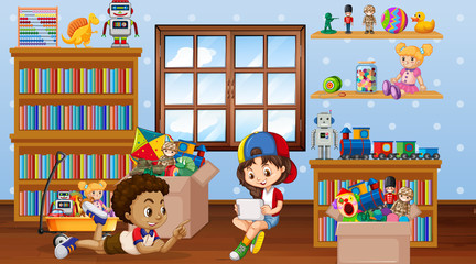 Scene with boy and girl playing in the room