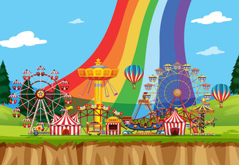 Obraz premium Circus scene with many rides at day time