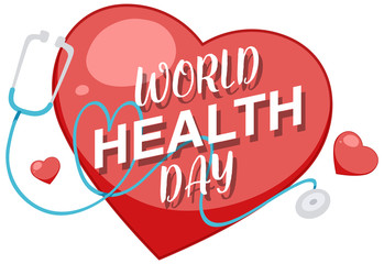 Sticker design with heart and stethoscope for world health day
