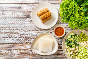 Vietnamese pork  meatball with vegetables wraps (Nam-Neaung or Nham Due)