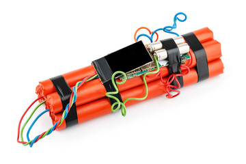 bomb with a digital timer on an isolated white background.