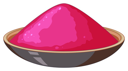 Bowl of pink paint powder on white background