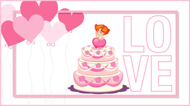 Valentine theme with pink cake and balloons