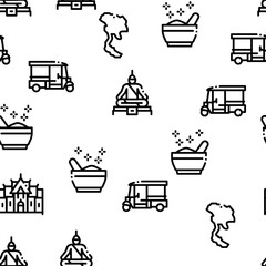 Thailand National Seamless Pattern Vector Thin Line. Illustrations