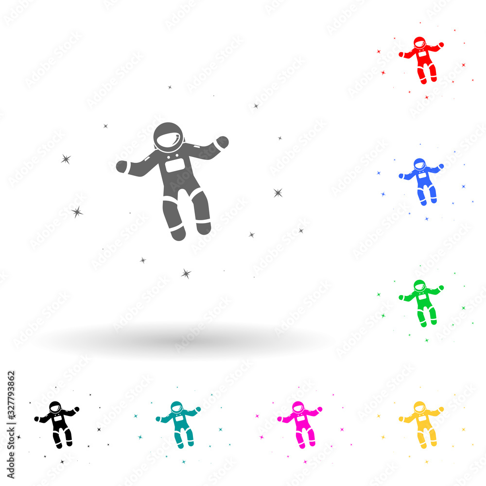 Poster astronaut and stars multi color style icon. simple glyph, flat vector of star icons for ui and ux, w
