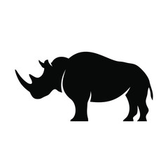 Black silhouette of a rhino on a white background in vector EPS8