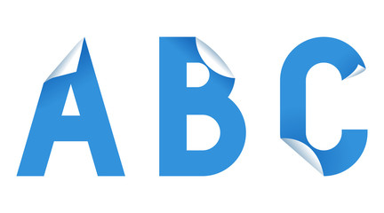 Sticker font in paper art style on white background. Vector type illustration set.