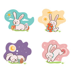 Obraz premium Easter Bunny Flat Illustration Pack with Neon Color Liquid Background