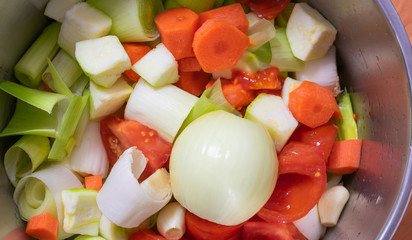 mix of cut vegetables ready to cook