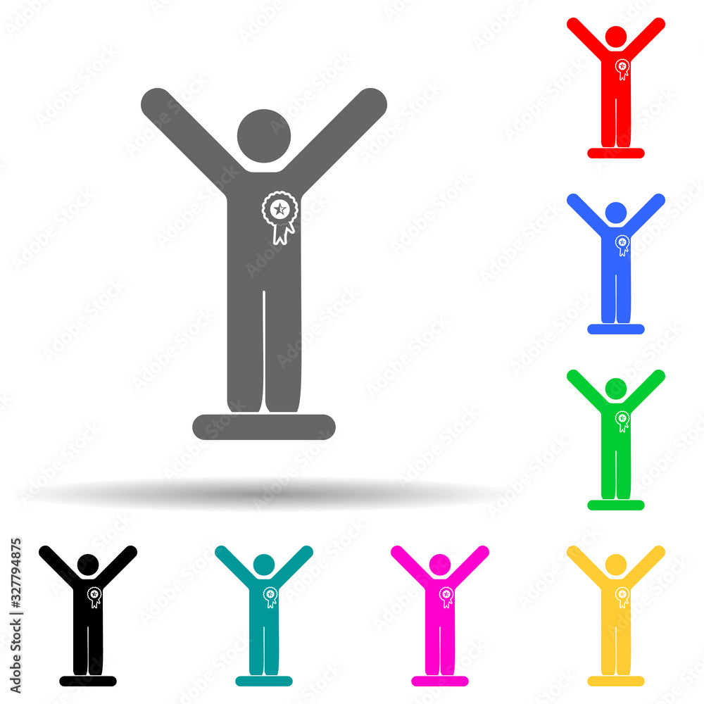 Poster the winner on the podium multi color style icon. simple glyph, flat vector of sucsess and awards ico