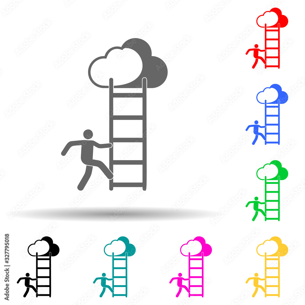 Poster a man climbs the stairs multi color style icon. simple glyph, flat vector of sucsess and awards icon