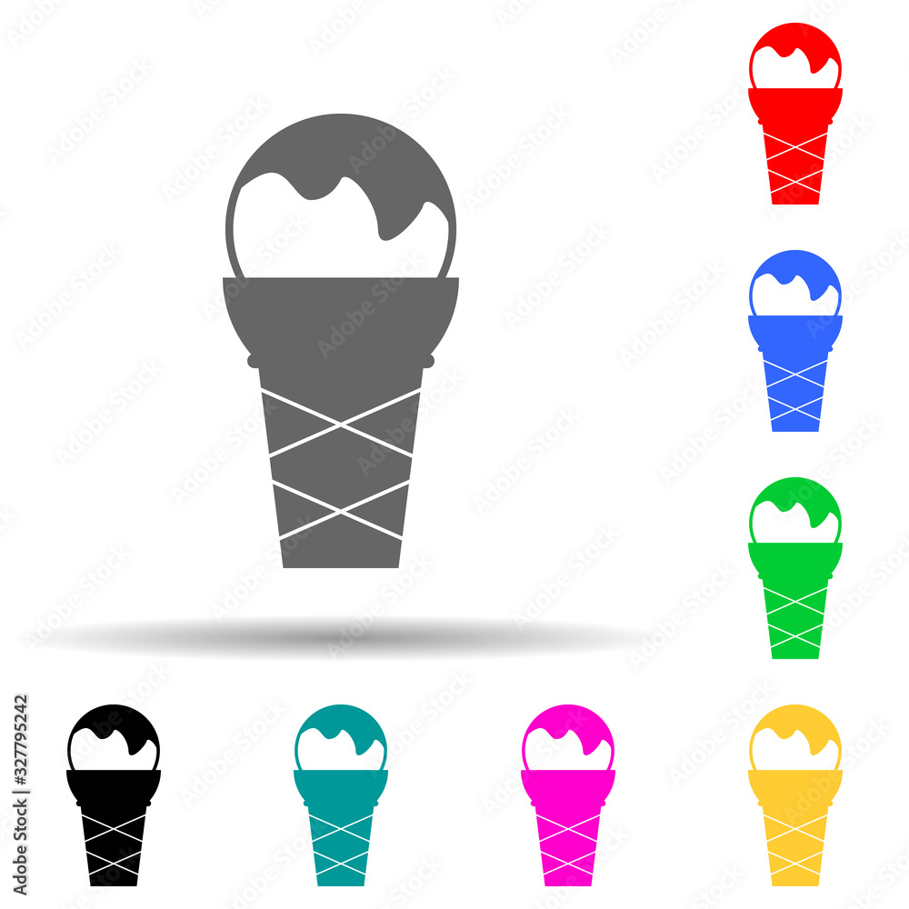 Poster ice cream in a waffle cup multi color style icon. simple glyph, flat vector of summer pleasure icons