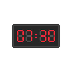 Digital black alarm clock displaying 7:30. Clipart image isolated on white background