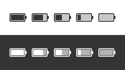 Set of battery charge level indicators. Discharged and fully charged battery smartphone. 