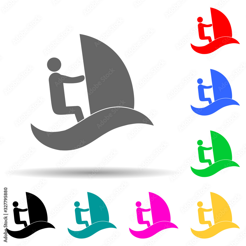 Poster surfer on the board multi color style icon. simple glyph, flat vector of summer pleasure icons for u