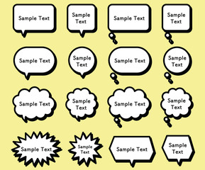 シンプルで使いやすい白黒の吹き出し、テキスト、丸、四角、文字スペース