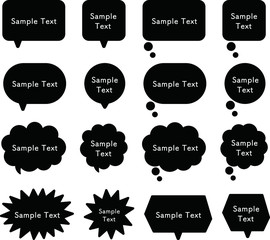 シンプルで使いやすい白黒の吹き出し、テキスト、丸、四角、文字スペース