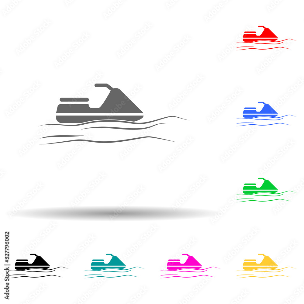 Poster water scooter multi color style icon. simple glyph, flat vector of summer pleasure icons for ui and 