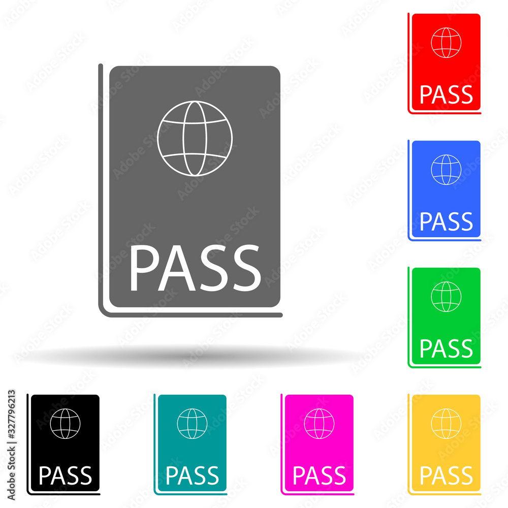 Poster passport multi color style icon. simple glyph, flat vector of summer pleasure icons for ui and ux, w