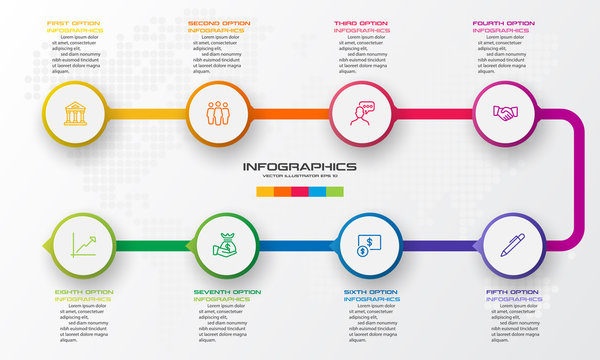 Timeline infographic template,Business concept with 8 options,Vector illustration.