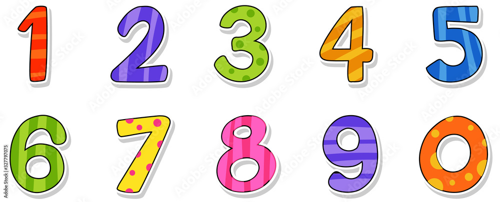 Wall mural font design for number one to zero on white background