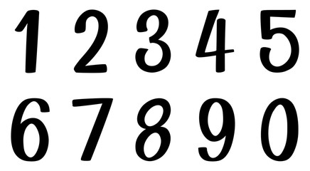 Font design for number one to zero on white background