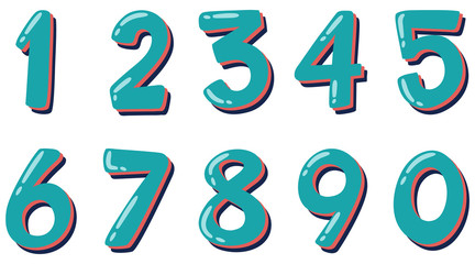 Font design for number one to zero on white background