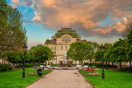 Stunning view of Main square in Kosice with National Theater, Slovakia